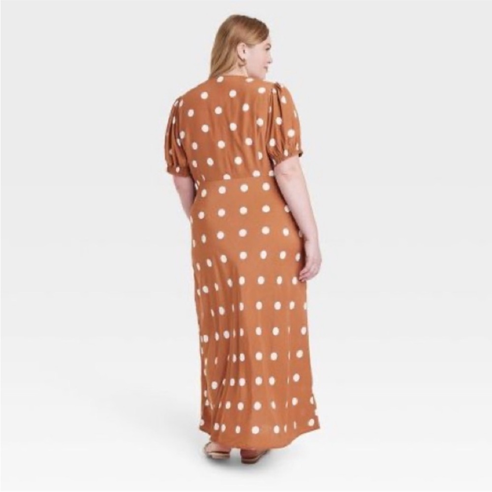 A New Day Brown Puff Sleeve V-Neck Maxi Dress - Picture 3 of 11
